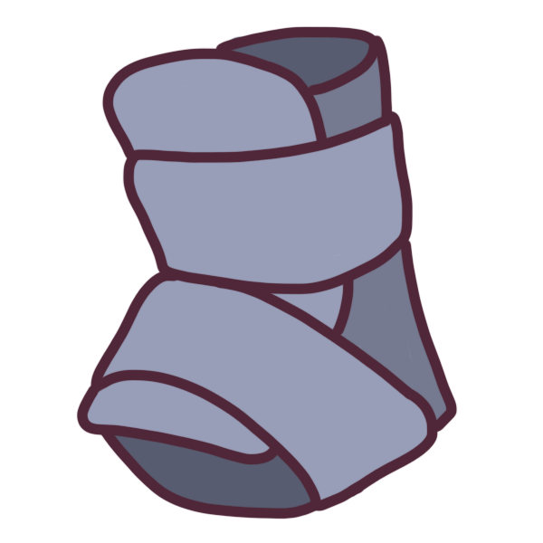 A padded fabric ankle brace drawn in muted purple.